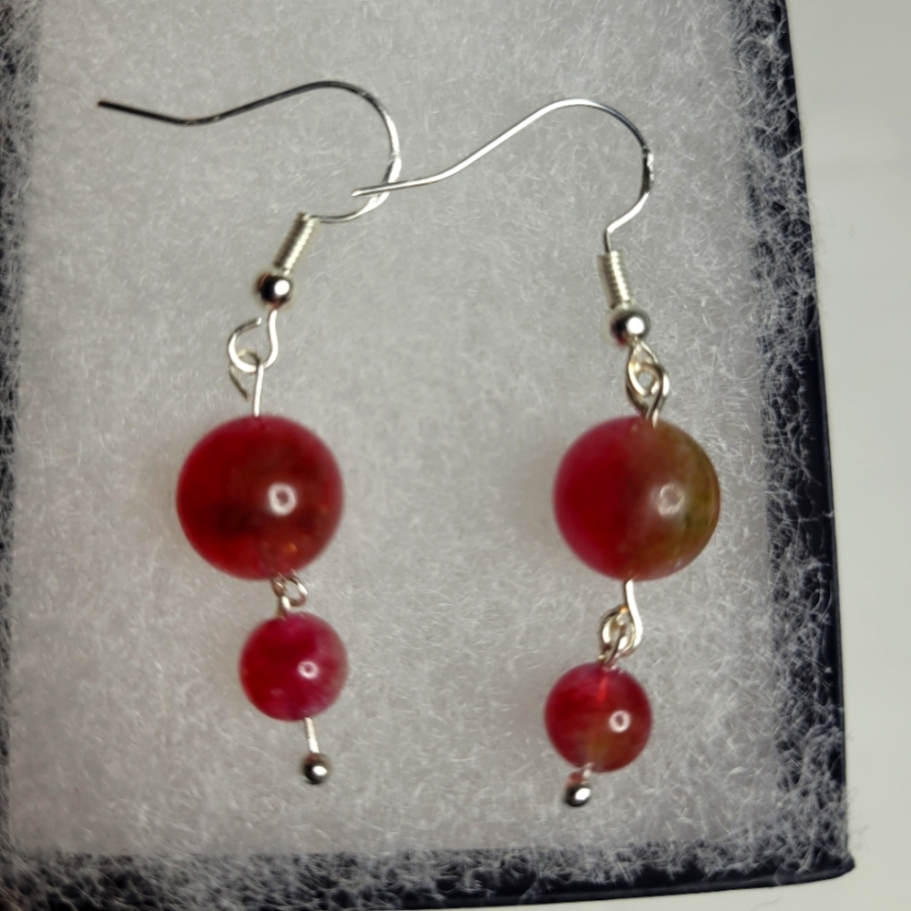 Earrings gemstone watermelon turmaline beads on silver 925  hook